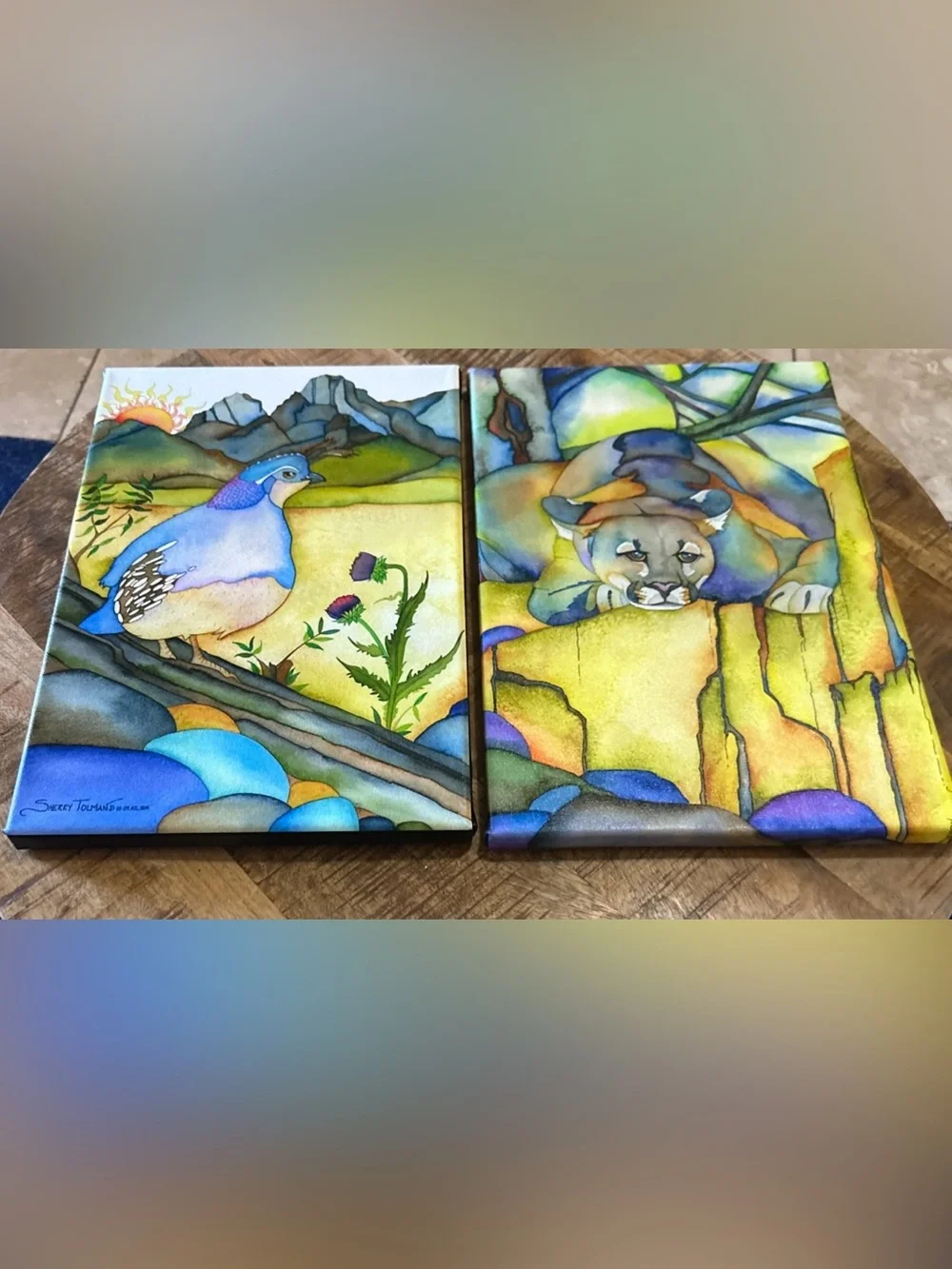 Sherry Tolman Art Canvas Prints Watercolor Art Signed # Diptych Set 15x10”